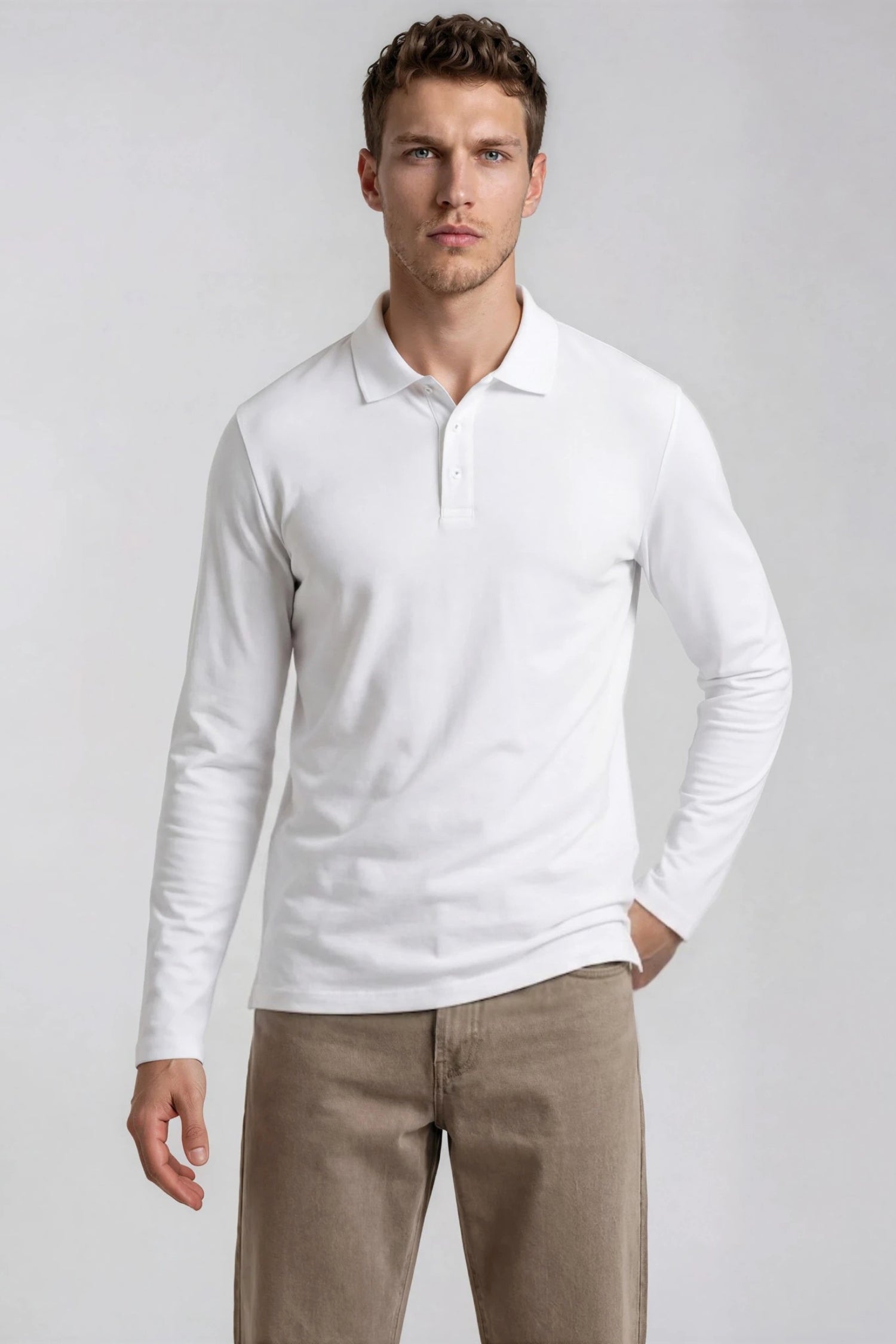Performance Polo Langærmet, Hvid