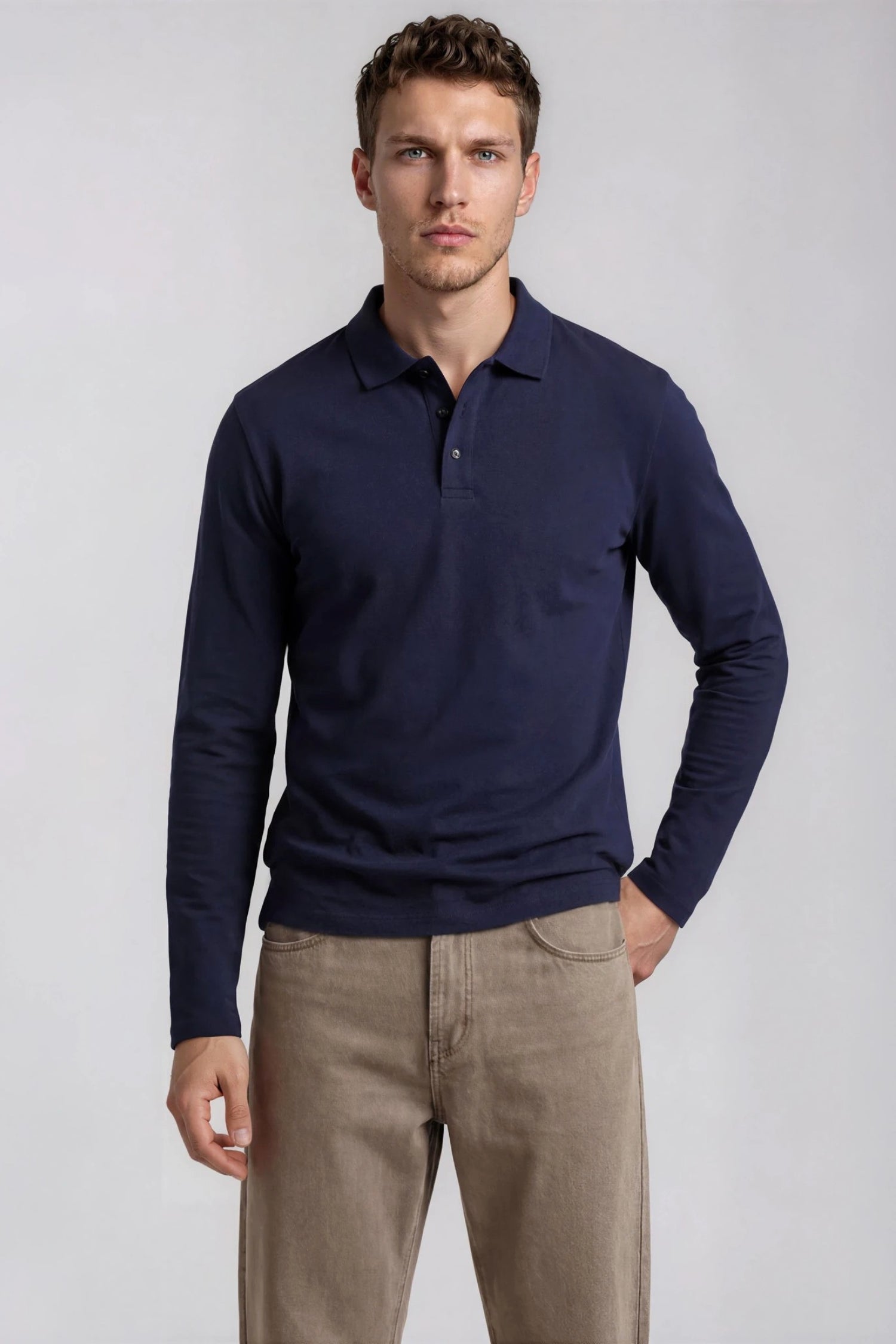 Performance Polo Langærmet, Navy Blue
